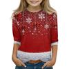 Christmas Day Print Tops For Youth Girls 4-11 Years Round Neck 3/4 Sleeves T-Shirts Trendy Tops Outfit Tees