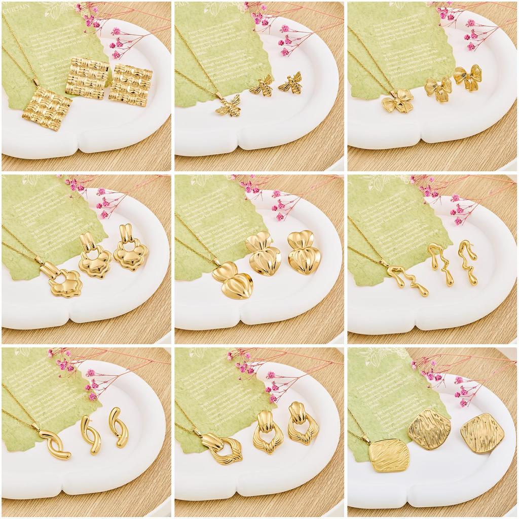 Exquisite Irregular Geometric Pattern Necklace & Earrings Set