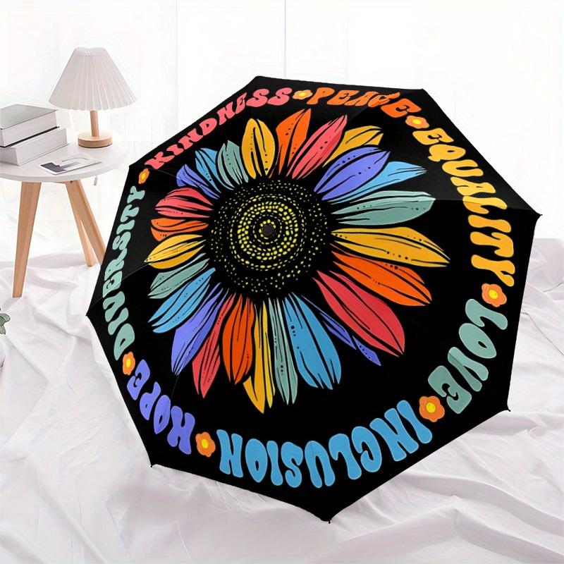 1pc Peace flower Automatic Folding Umbrella, 8-Rib Sturdy Canopy, Portable Travel Umbrella for Outdoor Use