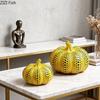 Polka Dot Art Pumpkin Sculpture Yellow Pumpkin Handicraft Desk Decoration Resin Artwork Ornaments Modern Home Decor Accessories