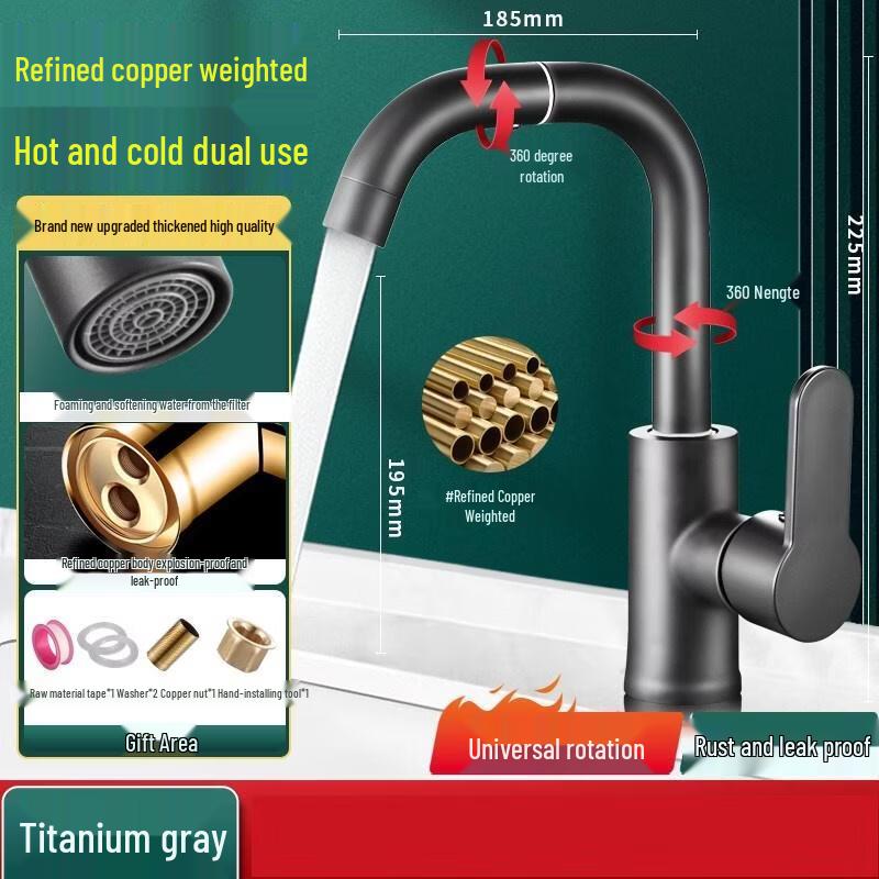 HANDUNYOU Gunmetal Grey Hot & Cold Basin Faucet