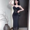 Elegant Noblewoman Mesh Splicing Camisole Dress - Sexy, Hip-Hugging Long Dress with Mature, Pure Desire Style