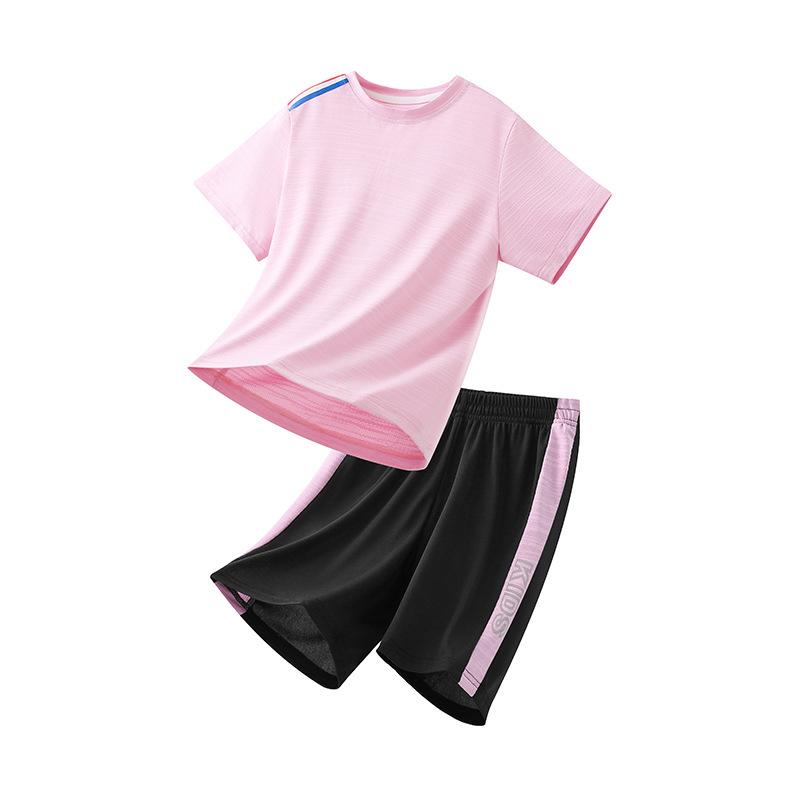 2024 Summer Quick-Dry Boys and Girls Short-Sleeved Two-Piece Sportswear Set 160cm
