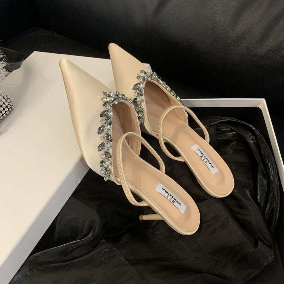 Pointy Rhinestone Stiletto Heels Wearing a Line with Half Sandals Women Wear Women's Shoes