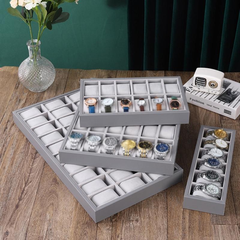 6/12/24/30-Schlitz Uhrenablage Schmuck-Präsentationsablage mit Gitterkissen Samt-Armband-Präsentationsvitrine Uhrenablage Organizer
