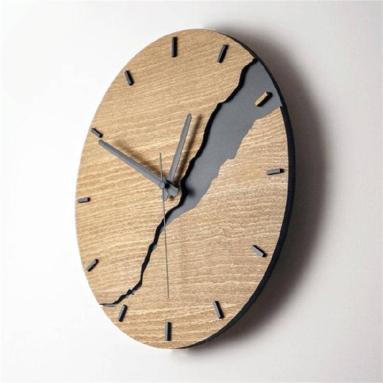 Moderne Wanduhr mit Rissmuster ohne Ticken Holz 30cm Hängeuhren für Büro Wohnzimmer Küche Schule