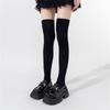 Women Solid Color Ribbed Cuffs Thigh High Stockings Japanese Preppy Students Stretchy Over The Knee Long Boot Socks