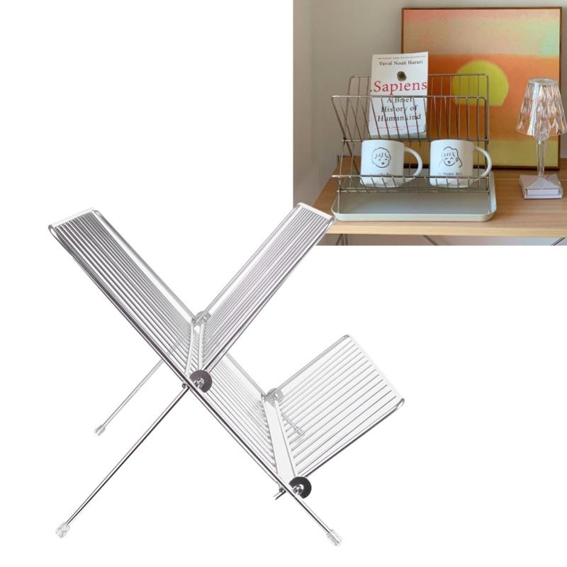 Égouttoirs à vaisselle Pliables Forme en X Étagère à 2 niveaux pour sécher la vaisselle Support Séchage Assiettes Plates Bols Pour Plans de Travail de Cuisine