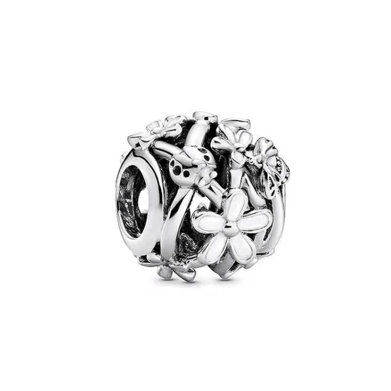 Pixar Hollow-out Round Woven Flower Queen Charm Bead European Silver Bracelet Necklace DIY Jewelry Gift for Women