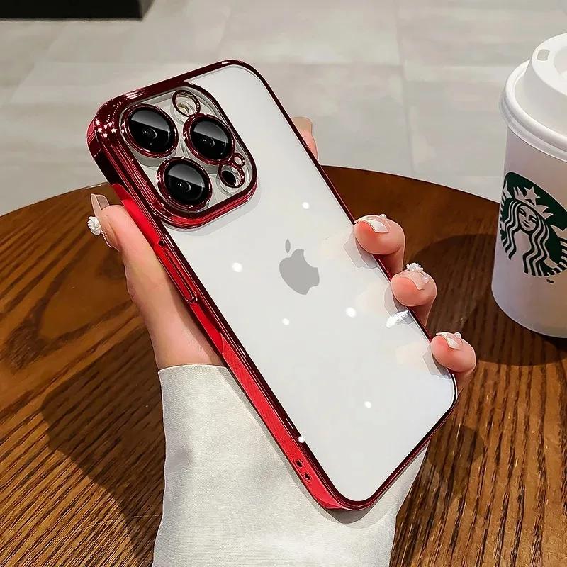 Fashion Camera Lens Protection Cases For iPhone 15 14 13 12 11 Pro Max 8Plus X XS 7 Plating Clear Soft Silicone Shockproof Cover