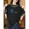Cotton Contrast Color Short sleeve T-shirt Women Summer New Western Style Casual All-matching High Quality Patchwork Color Matching Bottoming Shirt