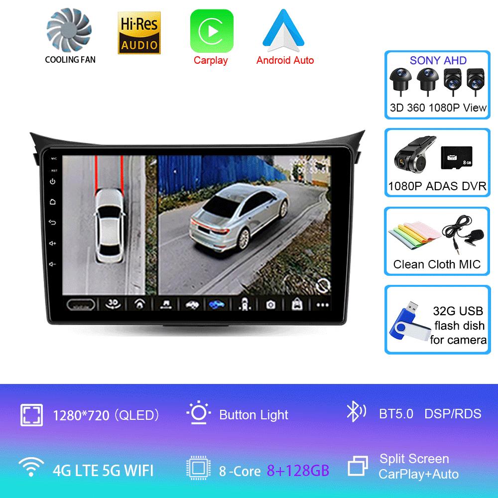 Car Radio Android 14 Multimedia Player for Hyundai I30 Elantra 2012 2013 2014 2015 2016 Carplay Auto GPS Navigation Stereo