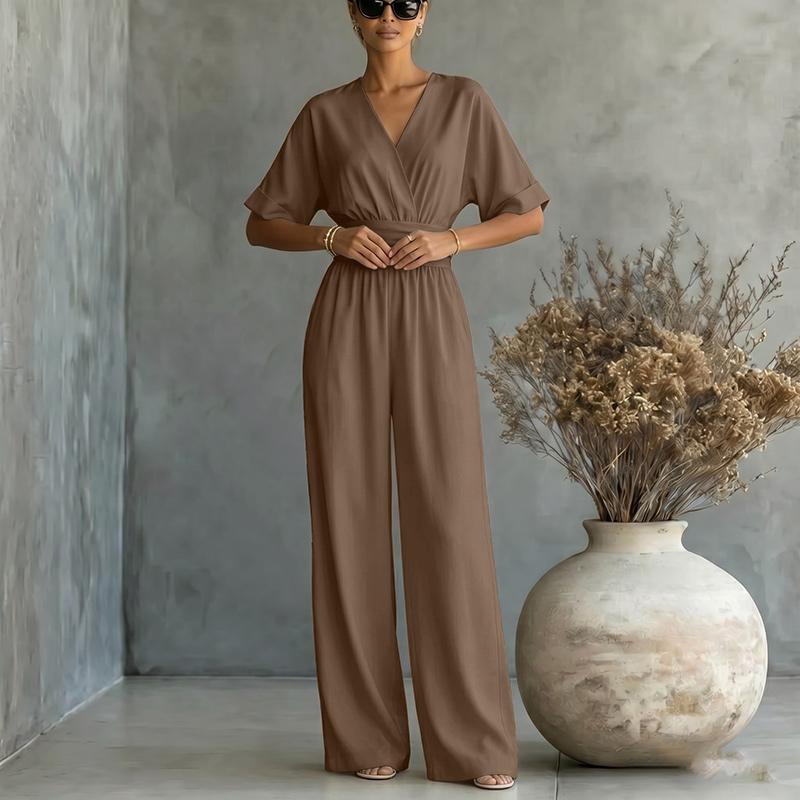 

ZANZEA Womens Casual V-Neck Solid Color 3/4 Sleeve Wide Leg Jumpsuits 2XL