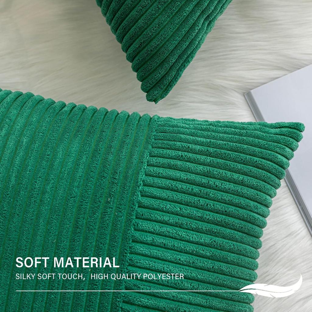 Green Corduroy Cushion Covers 45x45 Gentle Fluffy Strip Pillow Covers 50x50 Luxurious Decorative Home Pillow Case for Sofa Living Room