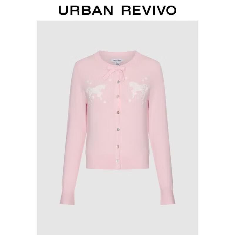 UR2026 Women s Pastel Print Beaded Knit Cardigan L
