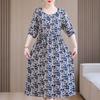 Casual Summer Women's Dresses  Plus Size Half Sleeve Vintage Print Long Dress Female