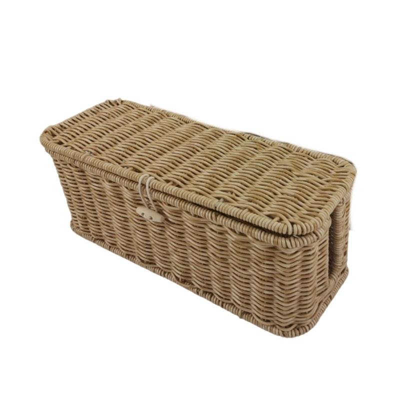 PE Woven Flipping Top Storage Basket With Realistic Rattan Look Household Bin For Kitchen Organization And Home Decors