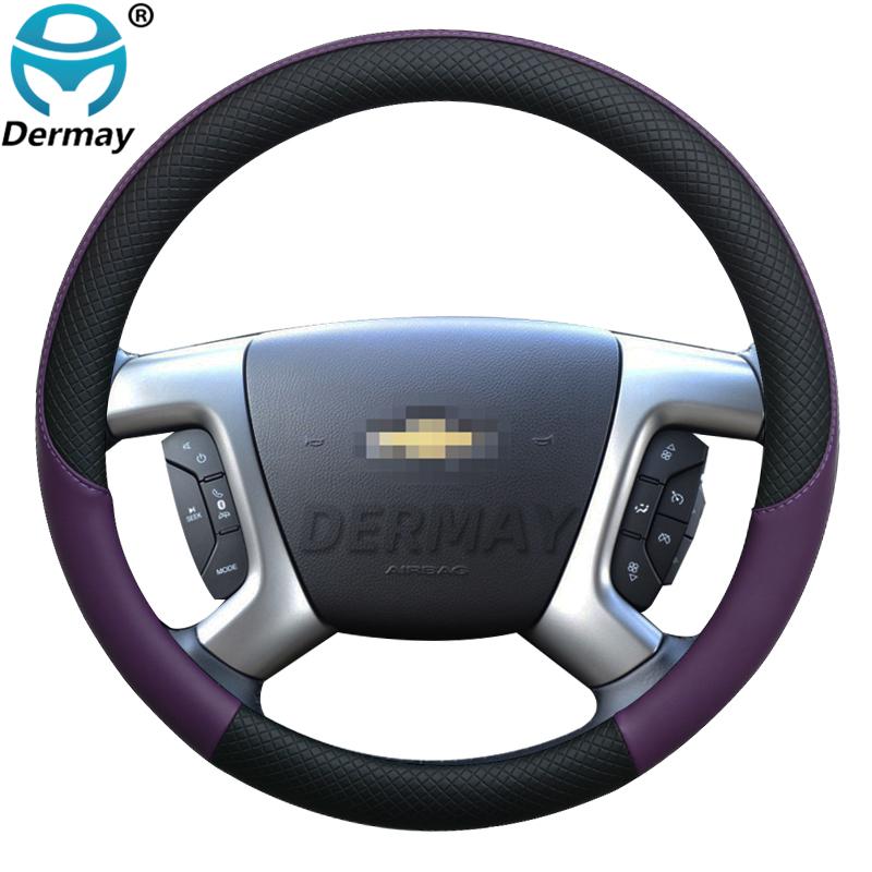 100% DERMAY Brand Leather Car Steering Wheel Cover Anti-slip for Chevrolet Lacetti Daewoo Gentra Auto Accessories