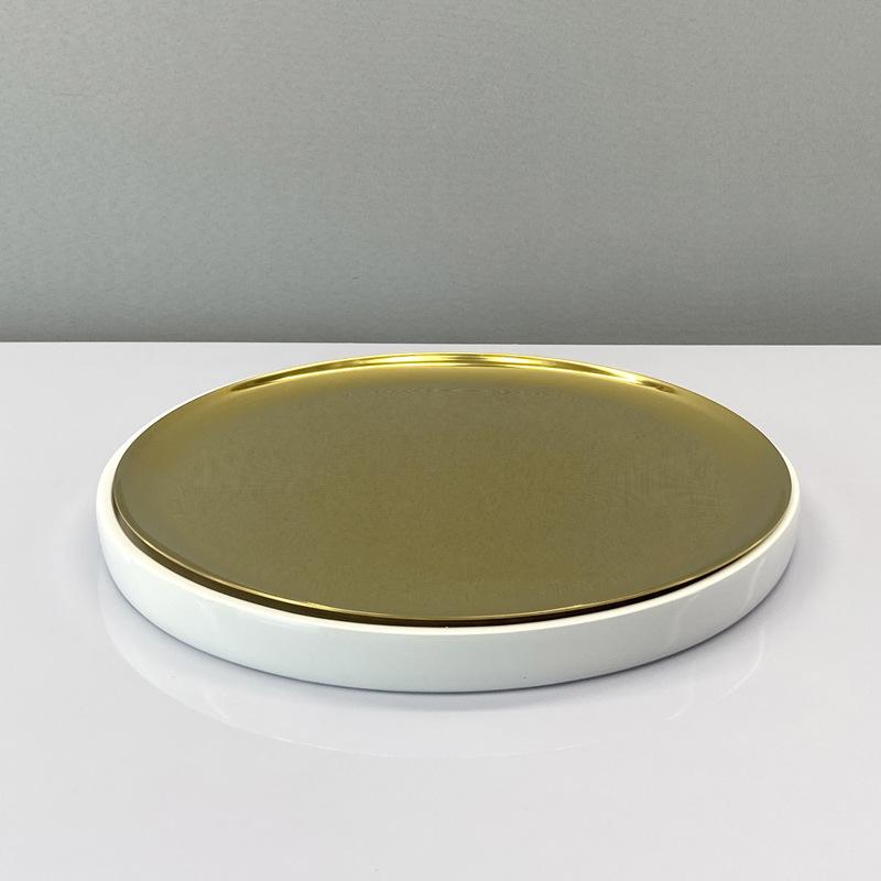 Modern Light Luxury Marble Metal Ornaments Golden Tray Fruit Plate Model Room Living Room Desktop Storage Decorations