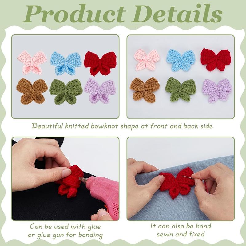 WTEMPO Crochet Bow Puff Knitted Bow Handmade Crochet Bowknot for Making Crafts DIY Hair Headbands Clothing Decor Crocheted Bowknot Embellishment Great