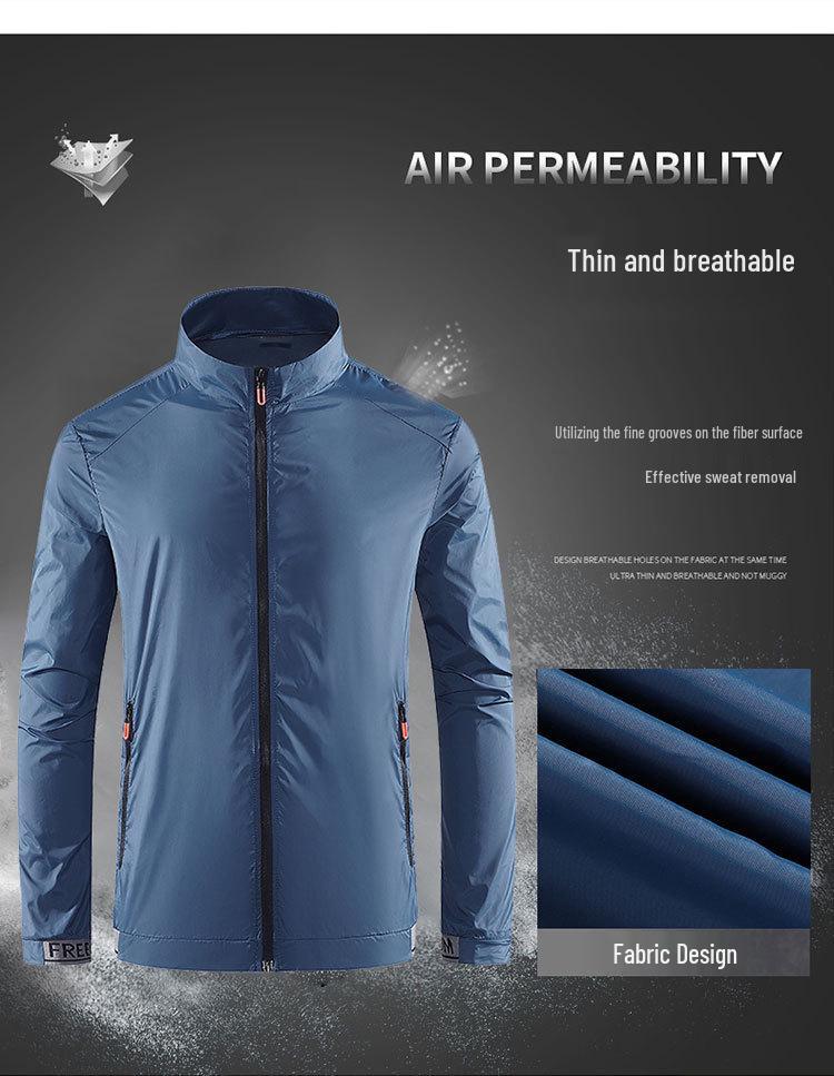 Men's Quick-Dry Ice Silk Sun Protection Jacket - Summer Lightweight Stand Collar Sports Top