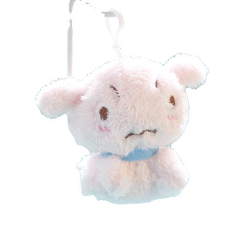 Dog Plush Fashionable Toy Keychain Bag Decoration Fluffy Material Whitepink 12cm Height