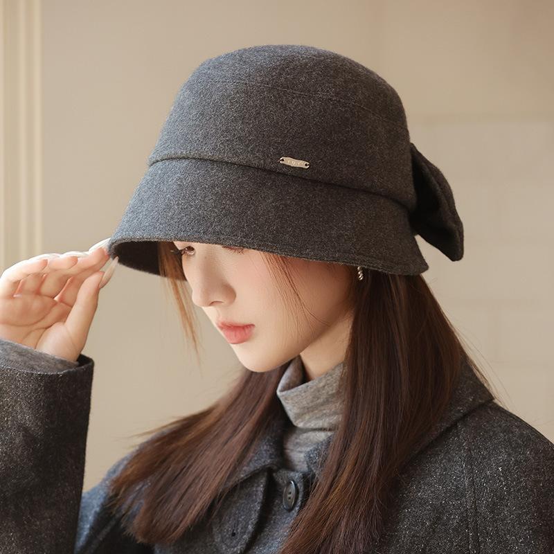 Autumn and Winter High End Hats Feminine Fisherman Hats  Bow Bows  Small Bucket Hats  Casual and Versatile Warm Basin Hats