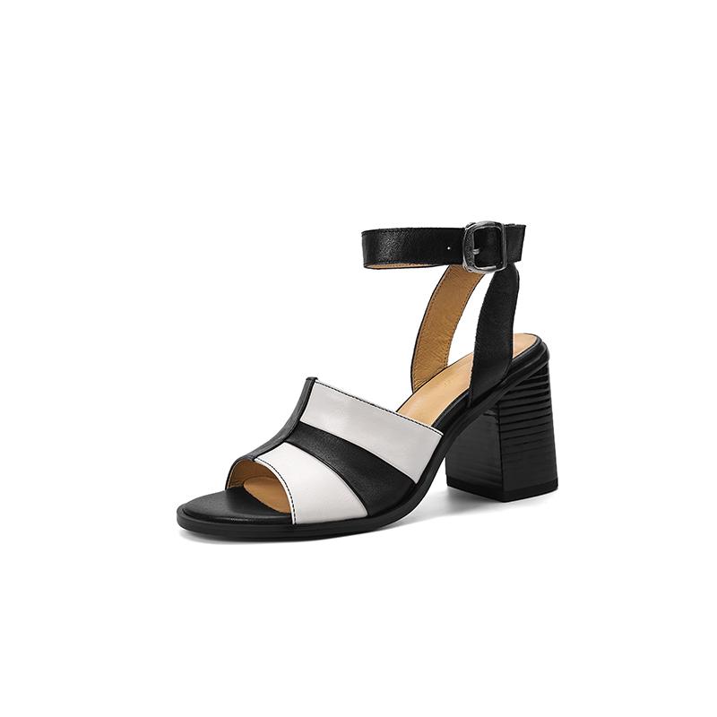 

Модные ретро женские сандалии из натуральной кожи 2025 лето новая обувь с открытым носком римский стиль высокие каблуки модная пряжка гладиаторские сандалии женские 34 чёрный