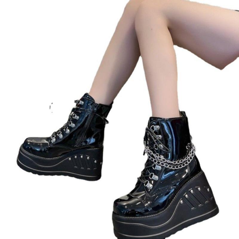 New Autumn Winter Ankle Women's Round Toe Side Zipper Strip Thick Soled Short Leg Boots for Women Size 43 Large Wedge Heel Boots