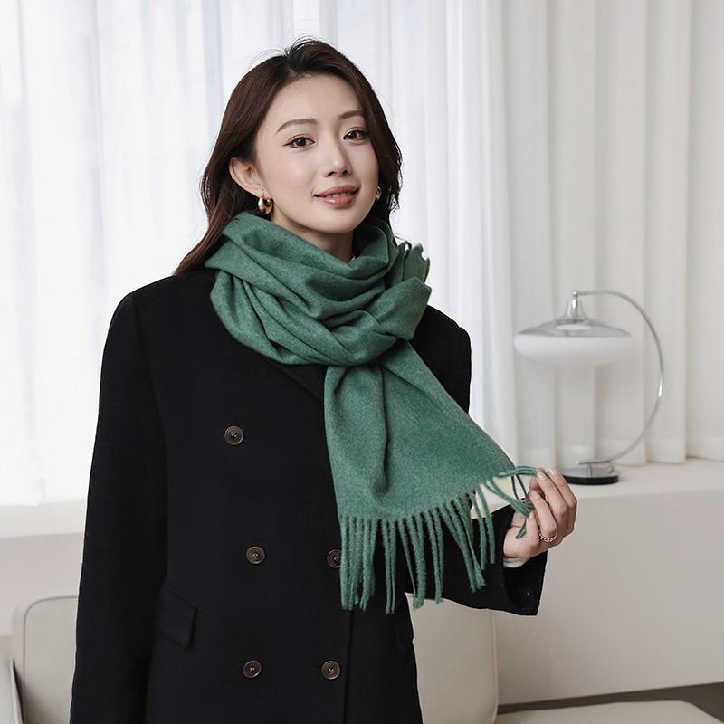 Womens Solid Color Wool Scarf With Fringe Winter Warm Shawl Mens Lightweight Cashmere-Blend Wrap Korean Style