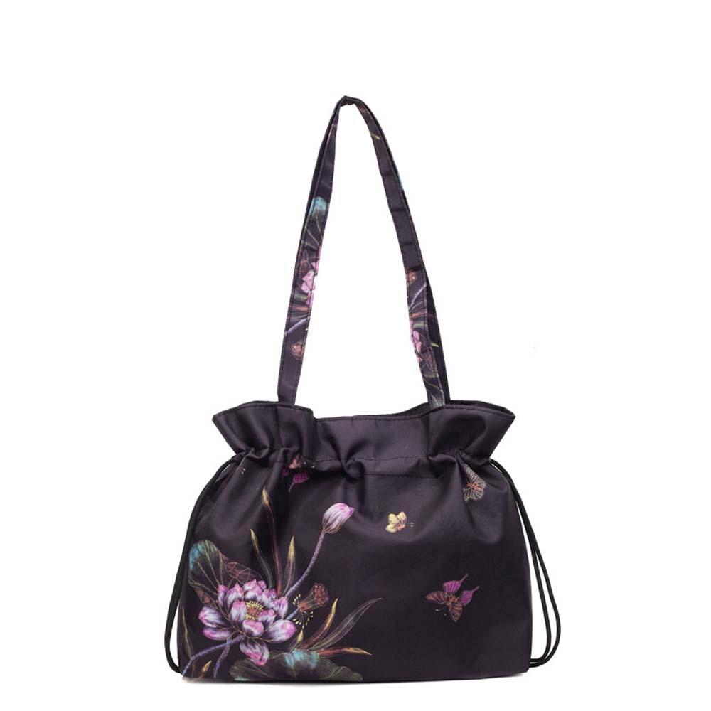 Retro Hanfu Drawstrings Bag Flower Embroidery Handbag Chinese Printed Shoulder Pouch  Outdoor