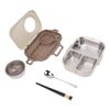 Stainless Steel Lunch Box with Soup Bowl Spoon Chopsticks Beige Leakproof Portable Bento Lunch Box for Camping Picnic 3 Compartment 1100ml
