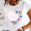 Womens White Short Sleeved Tshirt Love Printed Casual Simple Fashion Tshirt with Arrow Feather Design Fashion Trend Top