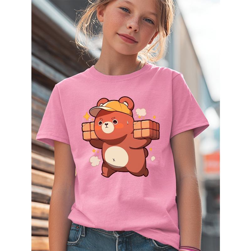 European sizes One-Pack, Girls' Round Neck Short Sleeve T-Shirt with Fashionable Print Design, Stretchy Soft Breathable Fabric, Versatile Style
