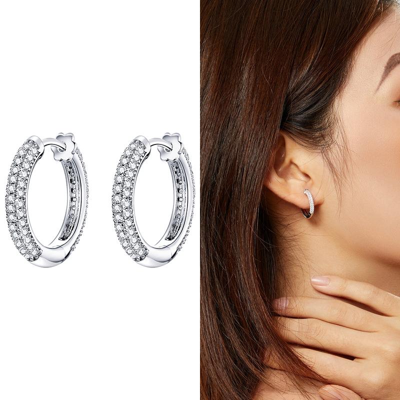 WOSTU 925 Sterling Silver Simple Round Beads Zircon Star Ear Buckles Stud Earrings For Women Fashion Party Jewelry Gift