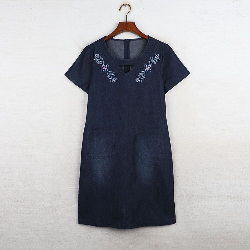 

Sunshine House Summer New Arrival K-style Women s Clothing Embroider Pattern Short Sleeve Dress Denim Skirt Denim color Bust size 92