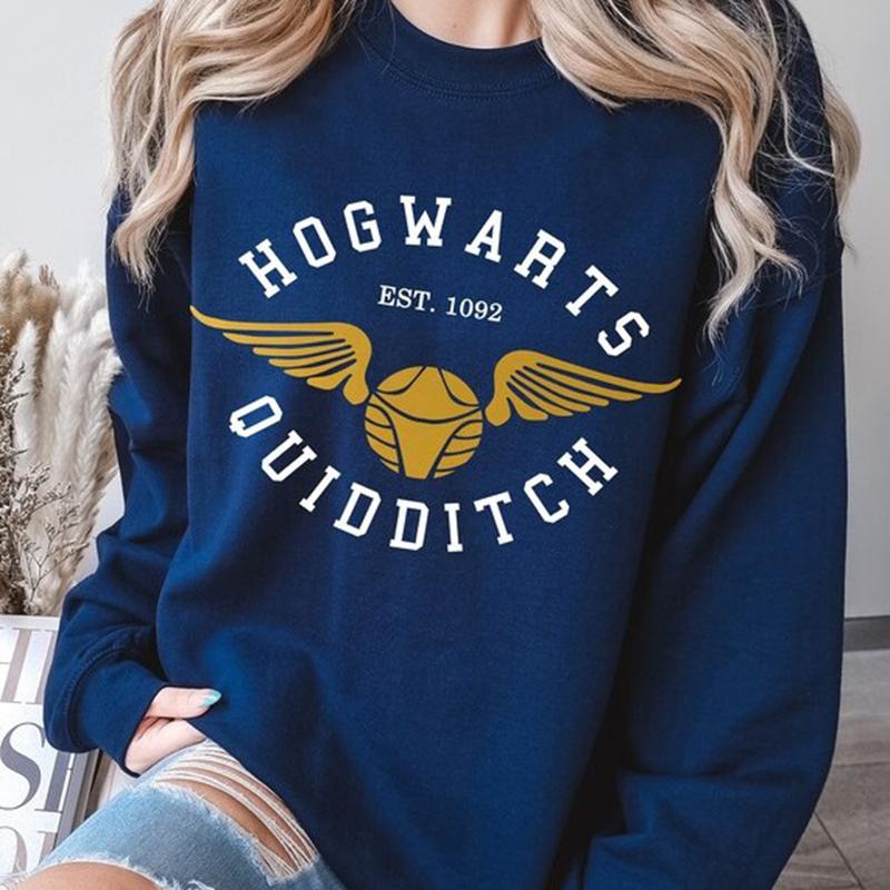 Ny ankomst Damegenser med rund hals Bokstavtrykk Rund hals Pullover Hettegenser HOGWARTS EST.1092 Moteriktig Streetwear