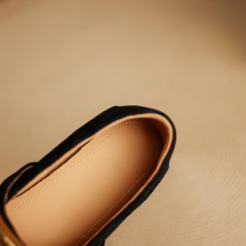 Fashion Women's new leather cow suede metal accessory belt buckle round toe low heel Mary Jane shoes fashionable casual single shoes