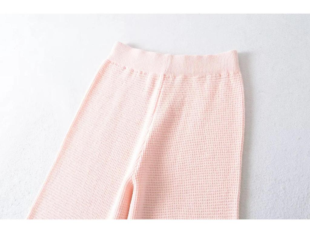 Wiosna/Lato 2025 Dziecięce Wyszczuplające Dzianinowe Waflowe Spodnie z Wysokim Stanem, Proste Nogawki, Ściągane Sznurkiem