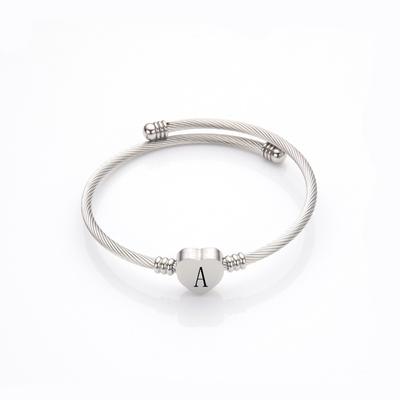 Stainless Steel Open Cuff Adjustable 26 Letters Heart Bracelet