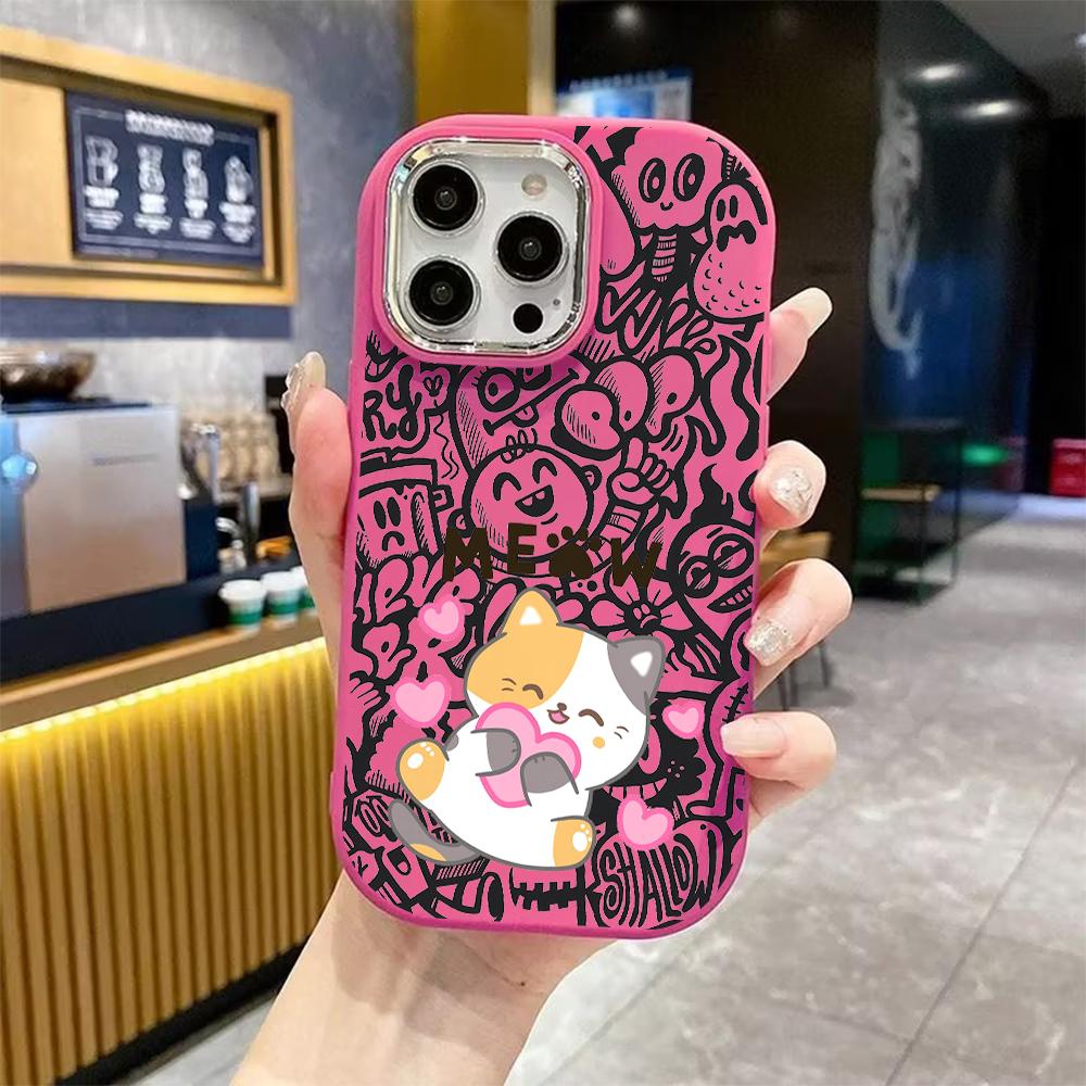 Phone Case: 2D Flat Design Suitable for iPhone 18 17 16 15 14 13 Pro Protective Case, Couple Style, Cute Heart Cat, Christmas and Halloween Gift