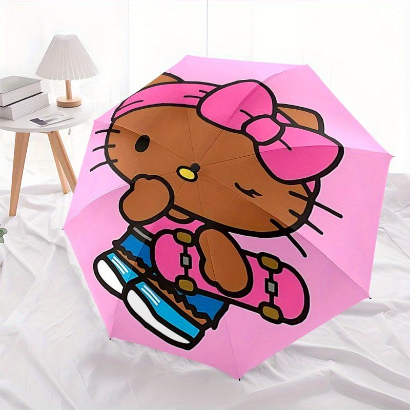 Hello Kitty, Skateboard Automatic Opening and Closing Parasol Compact Travel umbrella with 8 Ribs for Women and Men Ideal Birthday/Christmas