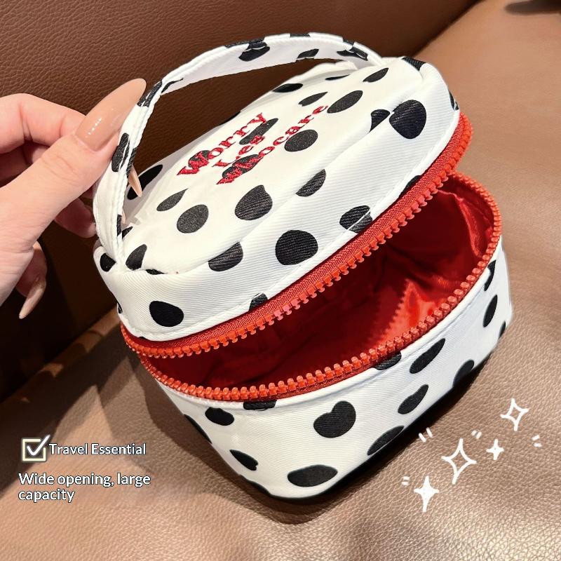Multi-Functional Polka Dot Makeup Bag Handheld Zipper Design Small Cosmetic Pouch Handbag Women Girls