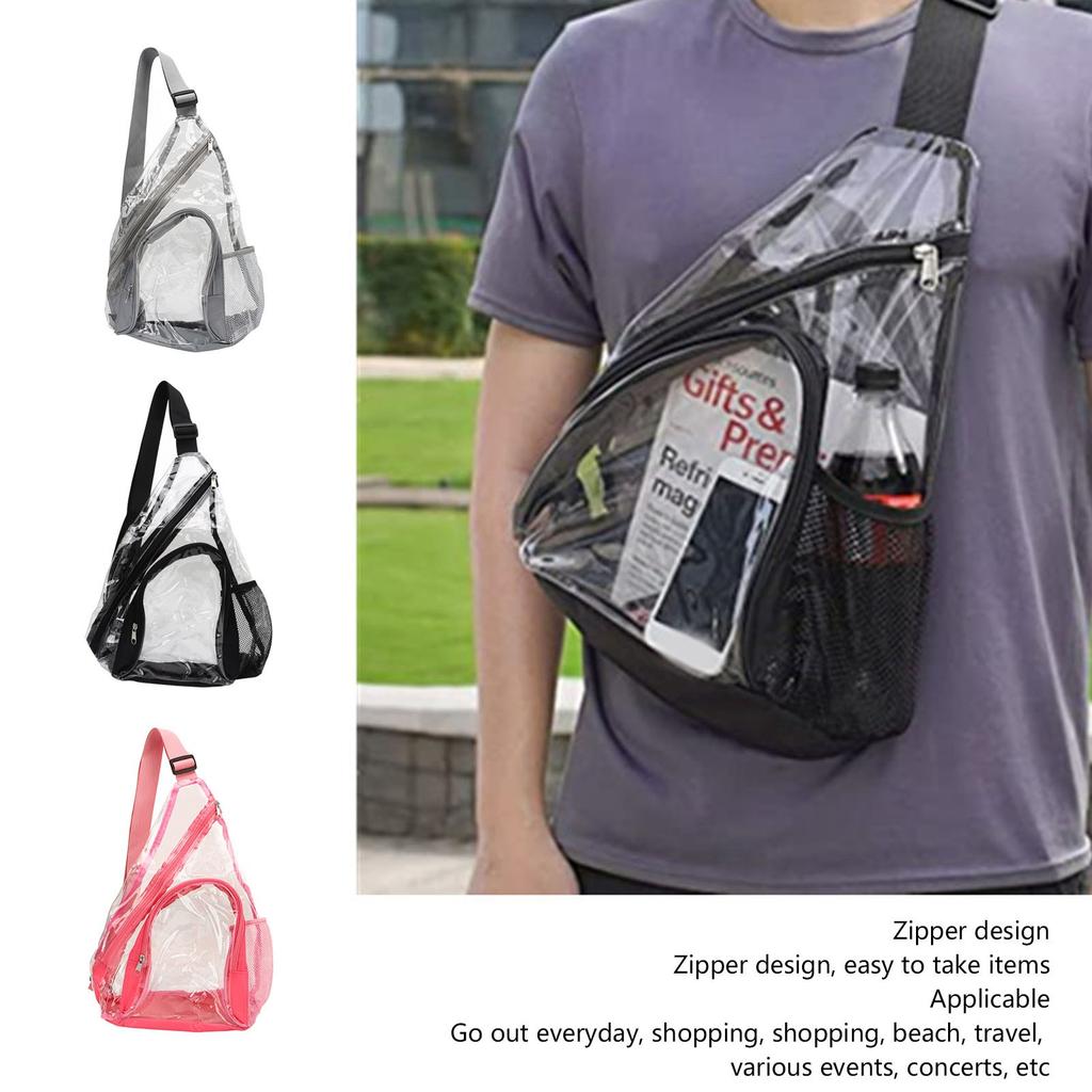 Clear Sling Bag PVC Transparent Chest Bag Comfortable Travel Cross Shoulder Backpack Black