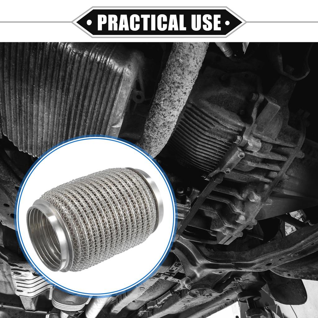 ABSOPRO Flexibilní výfuková trubka Univerzální pro odolnou nerezovou trubku stříbrné barvy, 76x152mm, Vlnovec, Auta, Ocel,