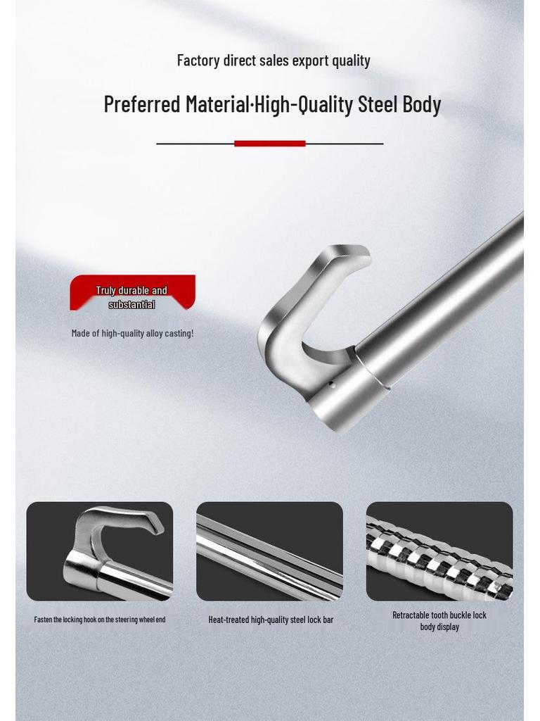 Steering Wheel & Throttle/Clutch Lock: Three-Section Double Hook Lock for Trucks & Buses.