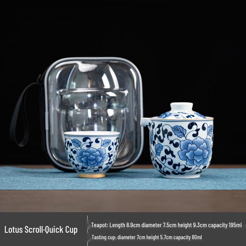 

Retro Blue and White Porcelain Portable Gongfu Tea Set