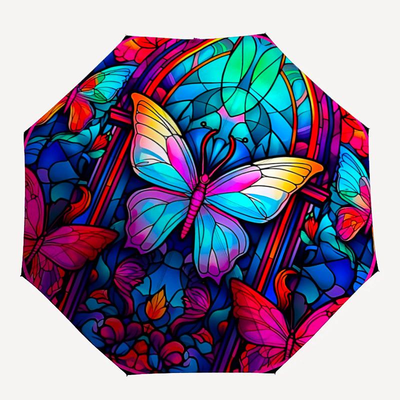 1pc Butterfly Stained Glass Automatic Open/Close Umbrella, Lightweight for Women/Men, Perfect Gift - for Everyday or Holiday Eventsyy251127099