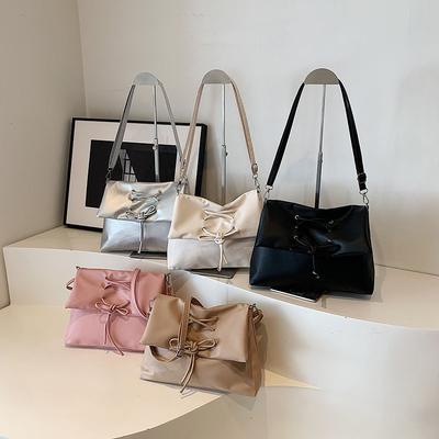 Korean Version of Solid Color Texture Bag for Women In Summer New Simple Crossbody High-value Bow Single Shoulder Small Square Bag
