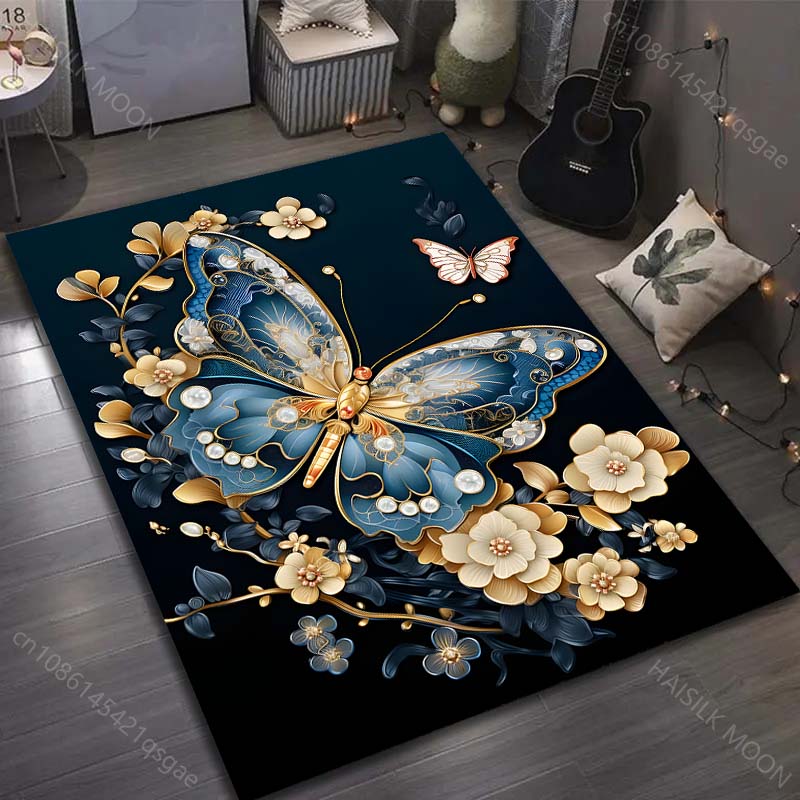 

Multiple sizes Elegant butterfly with flowers Carpet for Living Room Bedroom Sofa Home Decor Rus Non-slip Floor Mat Gift 40cm x 60cm